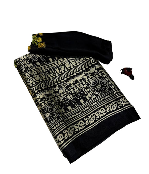 Vasthrlay Ajrakh Saree Crepe