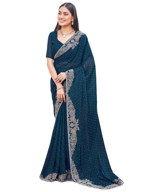 Vasthrlay Scalloped Embroidery Dark Saree
