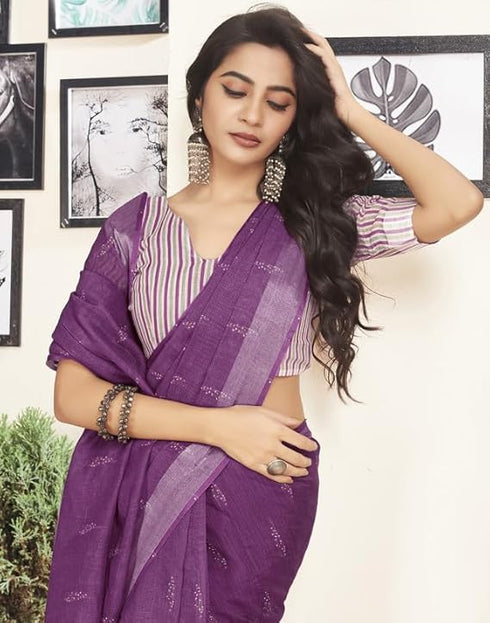 Vasthrlay Printed Pleated Unstitched White Saree
