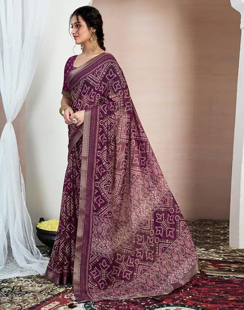 Vasthrlay Chiffon Bandhani Unstitched Yellow Saree