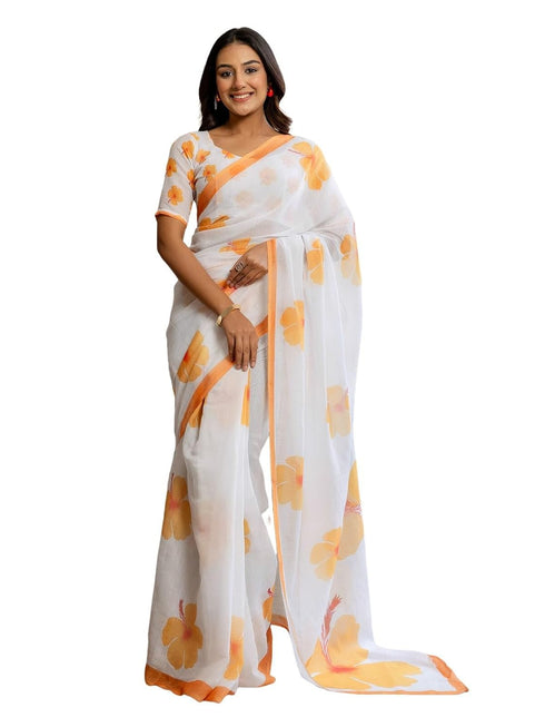 Vasthrlay Printed White Saree