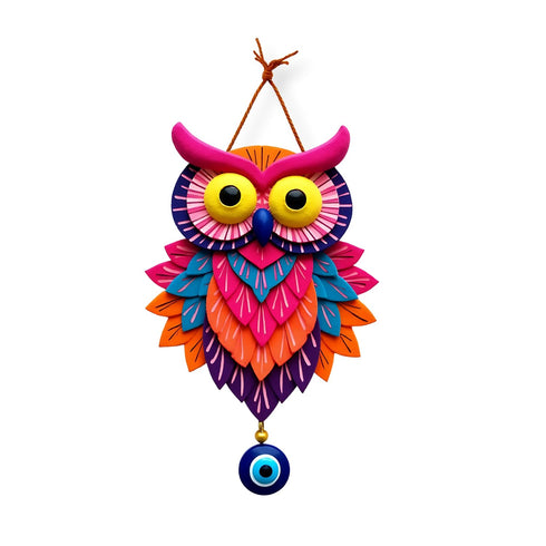 GiftOday Owl Shape Wooden Wall Hanging For Home Decor | Evil Eye Decoration Livingroom
