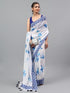 Vasthrlay White1 Floral| Solid| Striped Design Georgette Saree With Unstitched Blouse Piece