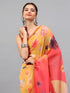 Vasthrlay Yellow Floral| Solid| Striped Design Georgette Saree With Unstitched Blouse Piece