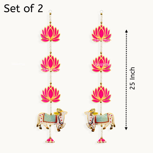 Divyakosh MDF Wood Door Entrance Hanging Set Lotus With Cow