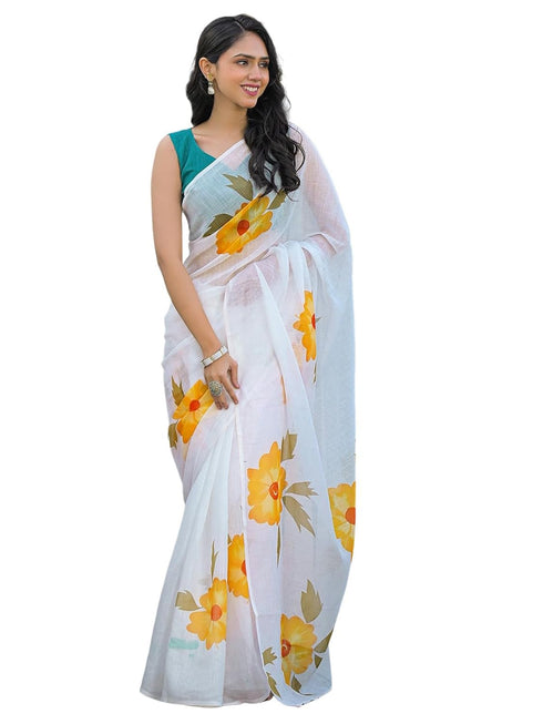 Vasthrlay Printed White Saree