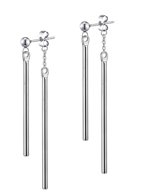 Via Mazzini No-Tarnish No-Rusting Bar Front Back Chain Earrings