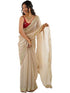 Vasthrlay Fancy Satin Solid Cream Saree With Gold Sequin Embroidered Scallop Border