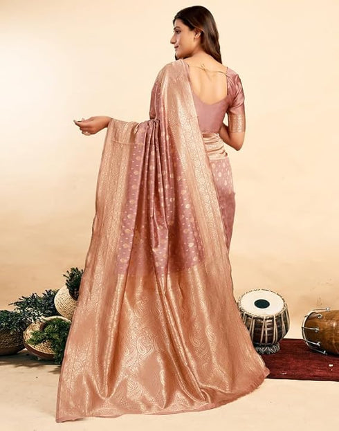 Vasthrlay Jacquard Kanjivaram Unstitched Light Green Saree