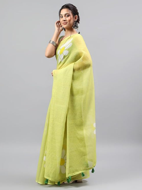 Vasthrlay Green1 Womens Ready To Wear One Minute Linen Fabric Saree