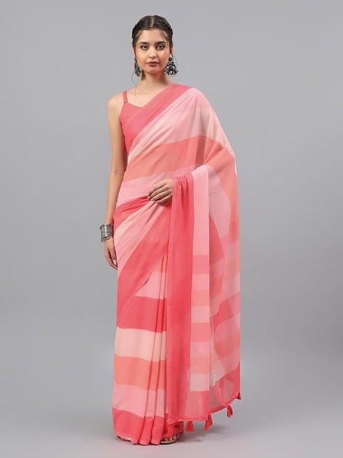 Vasthrlay Multicolour Floral Printed Georgette Saree With White Solid Georgette Unstitched Blouse
