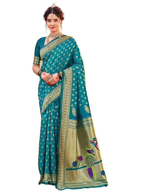 Vasthrlay Womens Paithani Unstitched Orange Saree