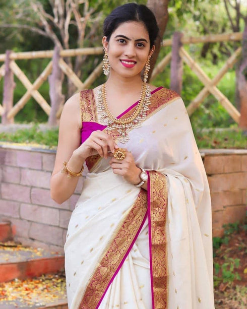 Vasthrlay Cream Banarasi Saree