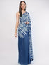 Vasthrlay Blue White Linen Floral | Striped | Check Design Printed Saree With Solid Unstitched Linen Blouse Piece