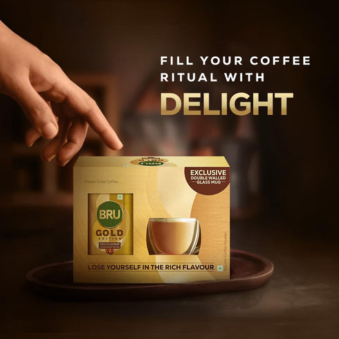 Bru Gold Edition Pure Coffee 100g with Glass Mug