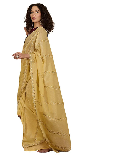 Vasthrlay Shimmer Embroidery Pista Saree