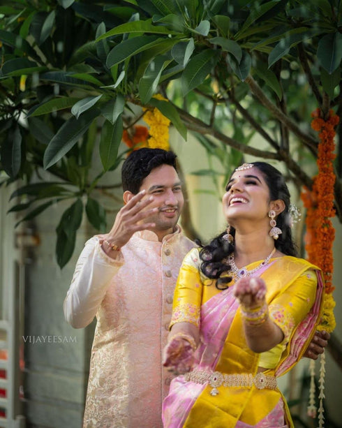 Vasthrlay Yellow Banarasi Woven Saree