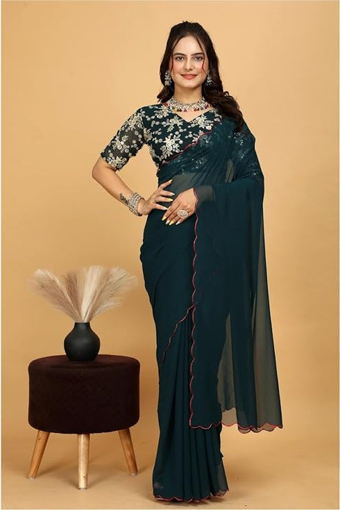 Designer Georgette Saree with Embroidered Blouse Piece