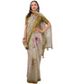 Vasthrlay Beige Floral Digital Print Linen Saree With Unstitched Blouse Piece
