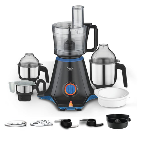 Preethi Zion MG-227 Mixer Grinder 750 Watt, 4 Jars - Master Chef Food Processor Jar and Flexi Lid, Black