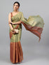 Vasthrlay Beige2 Floral And Solid Design Polyester Saree With Unstitched Blouse Piece