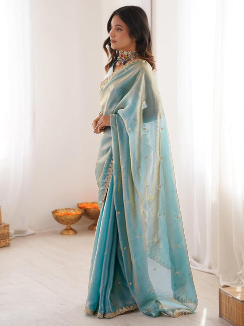 Vasthrlay Embroidery Scalloped Unstitched Lavender Saree