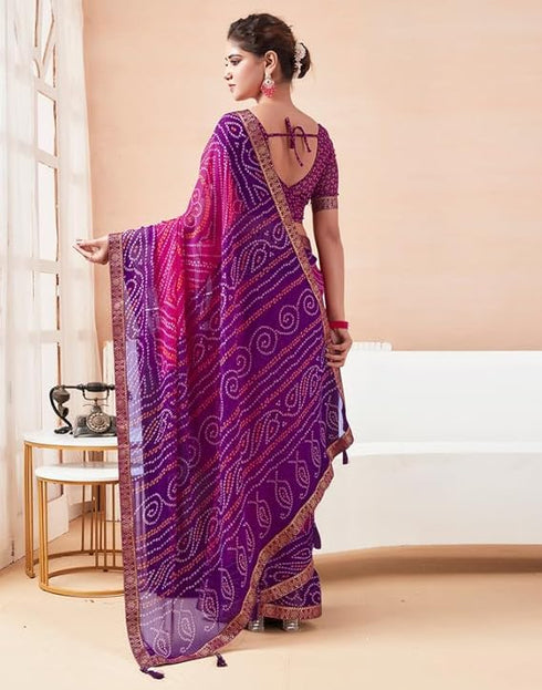 Vasthrlay Bandhani Printed Chiffon Orange Saree