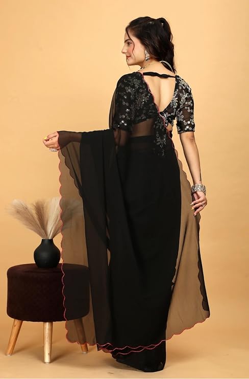 Designer Georgette Saree with Embroidered Blouse Piece