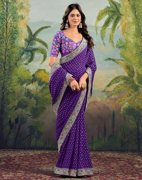 Vasthrlay Georgette Embroidery Unstitched Green Saree