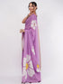 Vasthrlay Purple Daisy Floral Prints Linen Saree With Zari Border And Unstitched Blouse Piece