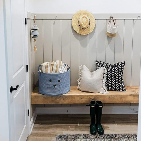 RUGSZONE Handwoven Jute & Cotton Storage Basket