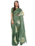 Vasthrlay Green Printed Linen Saree With Unstitched Blouse Piece