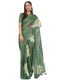 Vasthrlay Printed Green Linen Saree With Unstitched Blouse Piece