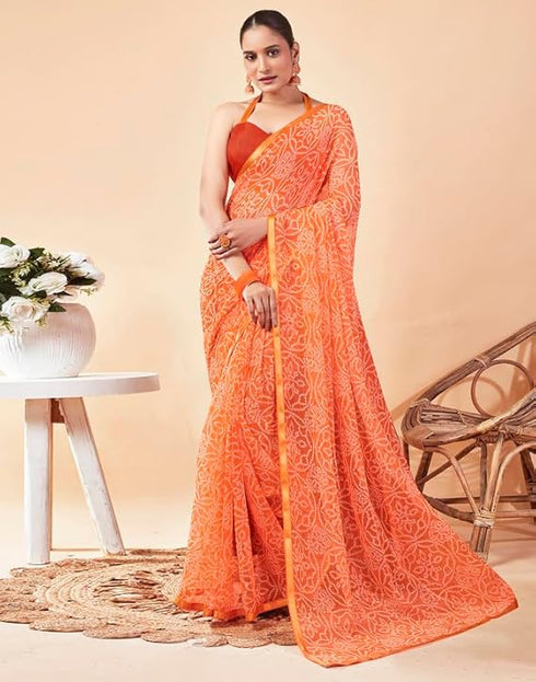 Vasthrlay Chiffon Bandhani Unstitched Peach Saree