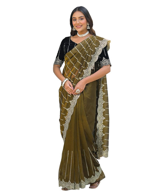 Vasthrlay Sequins Embroidery Turquoise Saree