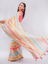 Vasthrlay Multicolour Chevron Printed Linen Saree With Unstitched Blouse