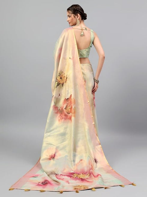 Vasthrlay Pink Heavy Zari Woven Silk Ethnic Saree With Green Blouse