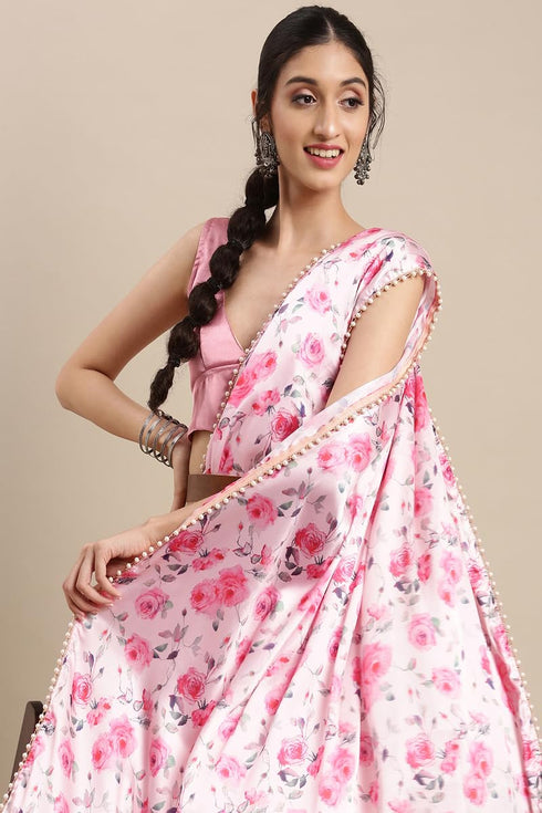 Vasthrlay Pink Printed Saree