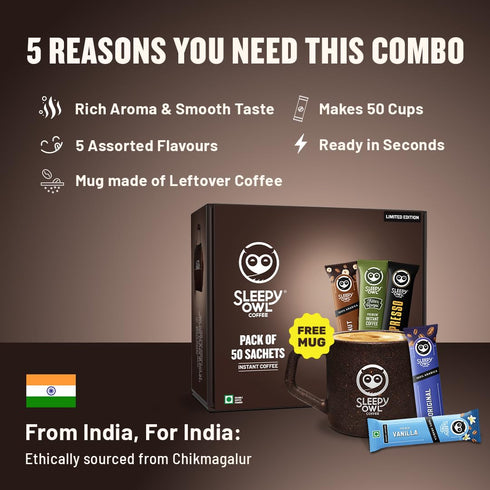 Sleepy Owl Instant Coffee Gift Pack 100g (50 Sachets with Mug)