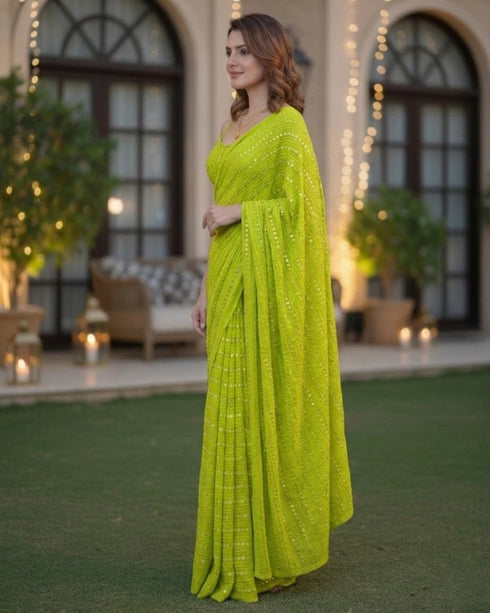 Vasthrlay Yellow Georgette Unstitched Saree