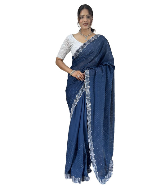 Vasthrlay Georgette Embellishments Scalloped Traditional