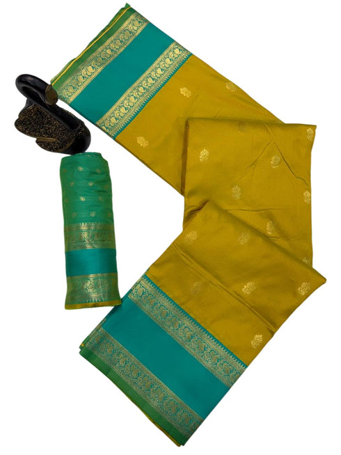 Vasthrlay Kanjivaram Floral Design Contrast Seagreen