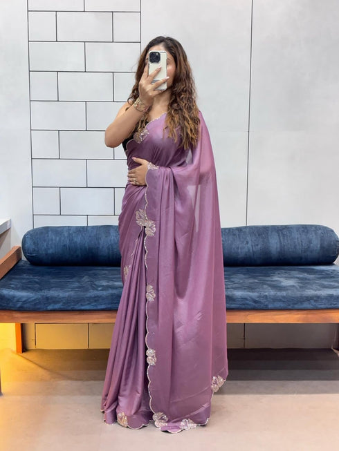 Vasthrlay Purple Border Unstitched Saree