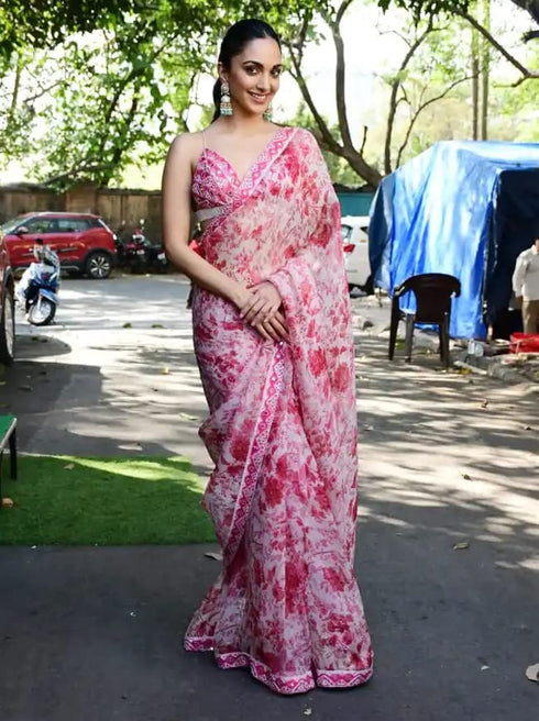 Vasthrlay Pink Georgette Unstitched Saree