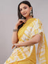 Vasthrlay Yellow Linen Floral | Striped | Check Design Printed Saree With Solid Unstitched Linen Blouse Piece