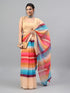 Vasthrlay Beige Linen Floral | Striped | Check Design Printed Saree With Solid Unstitched Linen Blouse Piece