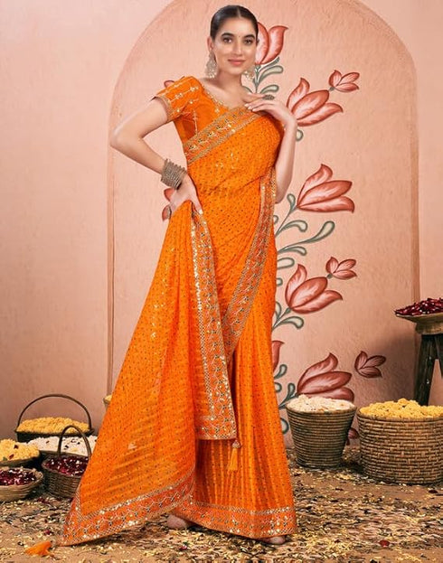 Vasthrlay Bandhani Embroidery Unstitched Rama Green Saree