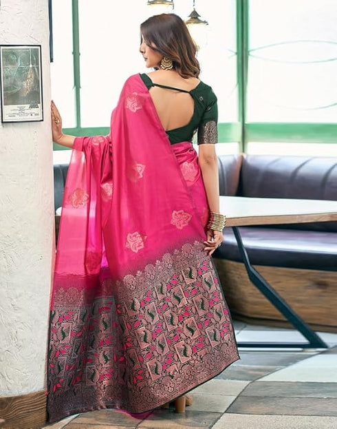 Vasthrlay Jacquard Kanjivaram Unstitched Pista Green Saree