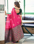 Vasthrlay Jacquard Kanjivaram Dark Hot Pink Saree With Dark Green Unstitched Blouse Piece