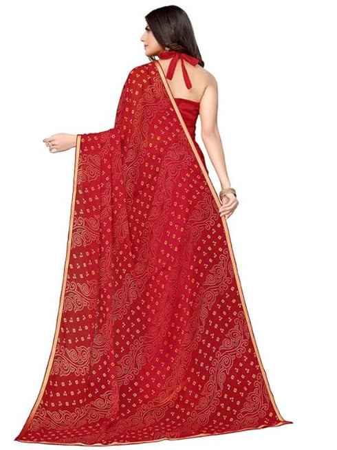 Vasthrlay Bandhani Printed Chiffon Red Saree